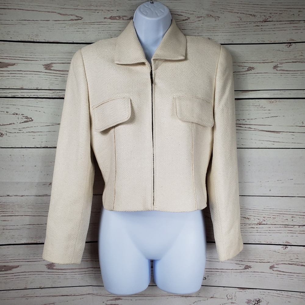 WORTH pure silk zip up off white blazer size 2
